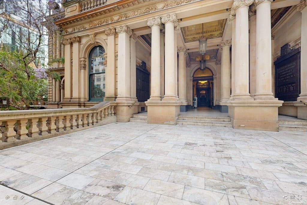 Exterior entrance of Sydney Town Hall, one of more than 20 City of Sydney venues captured in SmartView Media's connected 3D tour rollout